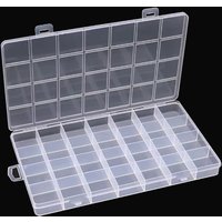 28 Grid Clear Plastic Jewelry Organizer Box with Compartments - Rectangle Earring Bead Storage Case, Transparent Craft Display