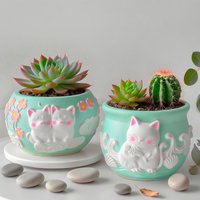 Animal-Shaped Plaster Flower Pot Silicone Mold Kitten Puppy Embossed Handmade Plaster and Resin Planters or Storage Box Molds