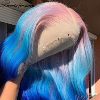 28 Inches Glueless For Women Colored Brazilian Human Hair Wig Cosplay Ombre Pink Blue Body Wave Transparent Lace Frontal Wigs