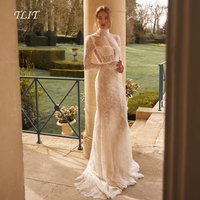 TLIT Luxurious Lace Mermaid Wedding Dresses Customized Long O-Neck فساتين زفاف Long Lace Sleeve Backless Bridal Gowns