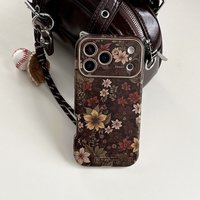 Retro Art Oil Painting Floral Leather With Lanyard Shockproof Protective Phone Cover Case for iPhone 17 16 15 14 Pro Max