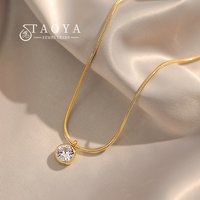 2025 New Simple Design Shiny Zircon Pendant Stainless Steel Gold Colour Necklace Girls' Collar Chain Fashion Jewelry For Women