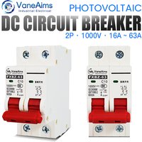 2P DC 1000V Solar Circuit Breaker 6A 10A 20A 25A 32A 40A 50A 63A DC1000v PV MCB Din Rail Battery Switch for Photovoltaic System