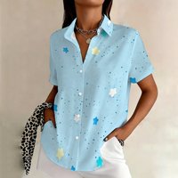 Plus-size women's summer short-sleeve shirt, fresh color matching, stylish and age-reducing, suitable for outdoor outings