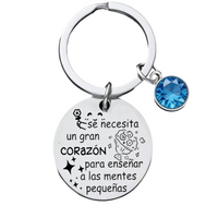 1pc Spanish Teacher Keychain Gift Blue Crystal Appreciation Jewelry It takes a big heart to shape little minds Regalo Profesor