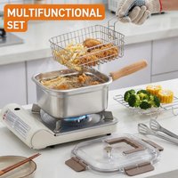 Deep Fryer Pot Stainless Steel Frying Pan Oil Saving Square Deep Frying Pan with Basket and Handle Versatile Deep Fryer with Lid