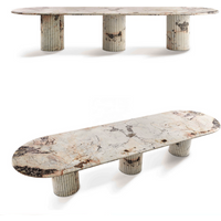 Extra Large Italian Villa Marble Stone Dining Table Set Travertine for 20 People - Elegant And Spacious Dining Experience