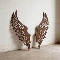 2pcs Elegant Rust Colored Angel Wings Metal Wall Decor 15 Inch Large Classic Accent for Churches Weddings Outdoor Use