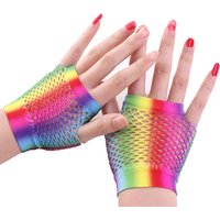 1Pair Rainbow Color Ladies Sexy Mesh Net Fishnet Gloves Women Hollow Out Holes Fingerless Gloves Mountaineering Gloves