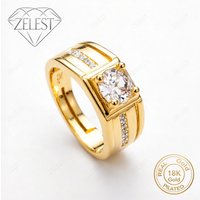 925 Sterling Silver 18K Gold Plated Exquisite Four-Prong Zirconia Ring for Women, Fashionable Party Gift Accessories Jewelry