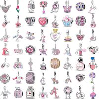 Pink Series 925 Silver Pendant Bead Flower Butterfly Heart Pendant Suitable for Women, European Bracelet Luxury Jewelry