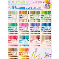 GuangNa 168/12 Colors High Gloss Acrylic Marker Pen Set,Hard Headed Drawing Pens,DIY Graffiti Paint Pen Stationery,GN.586