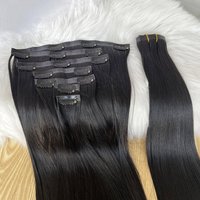 Raw Unprocessed 100g 7Pcs/Set Seamless Clips in #1B Natural Color Human Hair Extensions Long PU Weft Invisible Straight Hair image 3