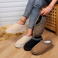 Fashion Warm Non-Slip Women's Suede Snow Slippers Fur Lined Closed Toe Indoor Outdoor Winter Casual Flat Shoes for Ladies