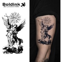 Archangel Michael Vanquishes The Demon Temporary Tattoo,Lasts To 15 Days New Technology Magic Waterproof Semi Permanent Sticker.