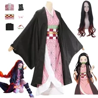 Anime Kimono Kamado Nezuko Pruik Uniform Halloween Vrouwen Kinderkleding Kamado Nezuko Cosplay Costume Women Kids gift