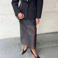 Tornova Black Mesh Skirts For Women Double-layer Design Sexy Perspective High Waist Slit Hip Skirt Female Thin Loose New Summer