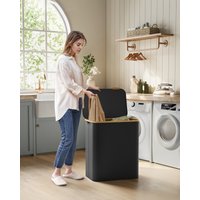 SONGMICS 3-Section Large Laundry Hamper, Laundry Basket with Lid, 150 L, Removable Liner, 60 x 38.5 x 70.5 cm, Black