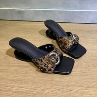 Leopard Print Niche Design Sense Rivet One-belt Slippers Women's Summer New Special-shaped High Heels