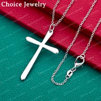 40-75cm 925 Sterling Silver Cross Pendant Necklace For Women Man Charm Trend Birthday Gifts Fashion Party