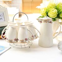 8pcs set, real bone china tea set with steel stander, porcelain cafetera nespresso coffee set, vintage english tea set, ceramic