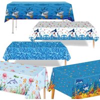Shark Party Tablecloth Ocean Waves Underwater Table Cover Kids Birthday Baby Shower Blue Ocean Animals Shark Theme Party Supplie