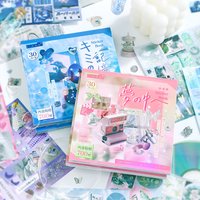 30sheets Kawaii girl style Japanese Showa glitter film die-cutting sticker book DIY scrapbook background decoration sticker