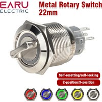 22mm 2 3 Position Switch Push Button Switch DPDT Illuminated Metal Selector Rotary Switch With LED Waterproof 5V Red Green White