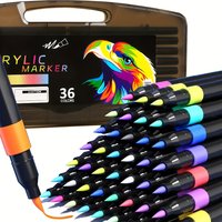 36Color Professional Acrylic Marker Pens with Soft Tip & Fine Point for Multi- Art Supplies Compatible Paper Stone Fabric