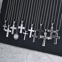 Stylish Men's Cross Necklace,Stainless Steel Silver Color Cross Pendant Necklace,Christian Religious Faith Easter Jewelry Gift