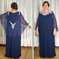 Plus size Mother of the Bride Dresses 2023 Blue Chiffon Elegant Wedding Dress Gowns A-Line Applique Long Wedding Party Dress