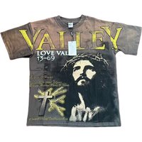 Washed VALLEY Jesus Print T-Shirts Men Women American Retro Vale Oversized Pure Cotton Short Sleeve