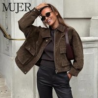 MUJER Faux Leather Bomber Jackets for Women Oversized Varsity Women's Jackets Coats Zip Demi-season Jacket for Women Outerwears