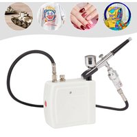 Weißes ABS Mini-Airbrush-Kompressor-Set mit automatischem Start/Stopp, 2-15 PSI, 7cc Behälter, Airbrush-Set für Nagelkunst, Modellbau, DIY-Basteln