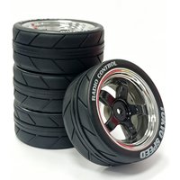 4PCS 1/10 RC Drift Car Hard Plastic Wheel Rim & Rubber On-Road Tires Compatible with Tamiya TT01 TT02 HSP 94123 94122 On Road RC