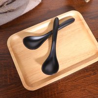6Pcs Black Natural Lightweight Plain Soup Spoon Ecofriendly Odorless Melamine Tableware for Home Restaurant Catering Wonton Miso