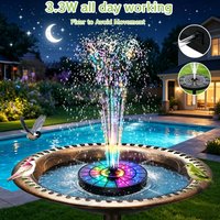 qw3.3W Solar Powered Fountain, Bird Bath Fountain, Pool Fountain, IPX8, Supports All Day Work, Comes with LED Lights, Durable And Long-Lasting, Suitable for Courtyards, Outdoors, Gardens, Ponds And