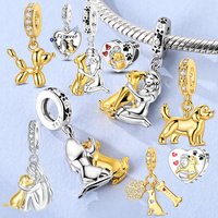Dog Girl Pet Charm S925 Sterling Silver Sausage Dog Golden Retriever Pendant Fit Bracelets Women DIY Creative Jewelry Gift