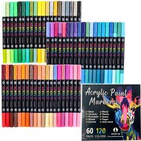 24-120 Colors Dual Tip Acrylic Paint Markers 12-60 Pack Art Markers Set Drawing Markers for DIY Crafts Making Art Supplies