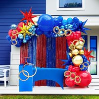 Red Blue Gold Balloon Garland Arch Kit Chrome-Plated Blue with Aluminum Foil Star Blossom DIY Long Balloon for Cartoon Theme Bir