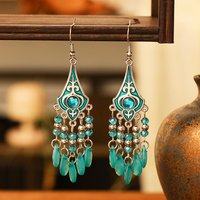 Vintage Elegant Crystal Water Drop Dangle Earrings for Women Ethnic Temperament Long Geometric Handmade Earring Female Jewelry