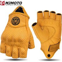 MJMOTO rétro cuir moto demi doigt gants écran tactile Motocross gants coque dure Protection moto gant respirant