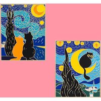 Van Gogh Starry Night Enamel Pin Black Cats Brooch Pin Lapel Pin Badge on Backpack Clothing Accessories Jewelry Friends Gifts