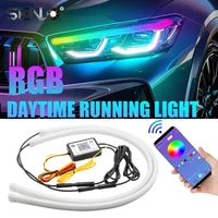 2Pcs RGB LED DRL Daytime Running Light Flowing Turn Signal Lamp APP/RF Remote Control LED Headlight Strips For Car Accessory 12V