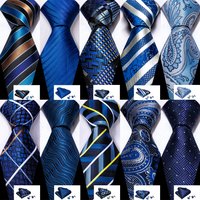 Fashion Men Tie Royal Blue Dark Blue Navy Solid Paisley Striped Plaid Necktie Handkerchief Cufflinks Barry. Wang