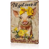 Cute Pig Metal Sign Ironic Retro Metal Sign For Wall Decoration Street Yard Porch Garage Coffee Shop Home Farm Garden -Aluminum