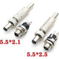 5pcs 5.5x2.5mm 5.5x2.1mm DC 12V Power Jack Male Plug Female Socket Metal Connector Adapter With Thread lock 5.5*2.1 5.5*2.5