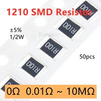 50pcs 1210 5% SMD Resistor 0.01R0.03R0.05R0.1R0.15R0.2R0.3R0.5R2R3.3R10R20R51R100R200R330R1K1.2K2.2K3.3K4.7K5.1K10K100K1MΩ ohm