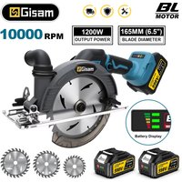 Gisam 165mm Bezszczotkowa Elektryczna Piła Tarczowa 10000RPM Akumulatorowa z Regulacją Kąta do Obróbki Drewna, Narzędzie Elektryczne Kompatybilne z Bateriami Makita 18V