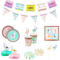 16pcs Cute Cartoon Alpaca Birthday Party Children's Decoration Disposable Tableware Set Paper Cups Paper Plates Party Supplies